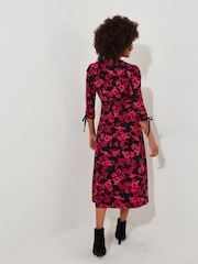 Joe Browns Pink Petite Ruched Tie Sleeve Floral Wrap Dress - Image 5 of 7