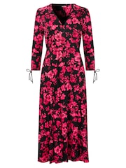 Joe Browns Pink Petite Ruched Tie Sleeve Floral Wrap Dress - Image 7 of 7