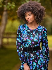 Joe Browns Blue Petite Floral Midi Jersey Dress with Elasticated Cuffs - Image 1 of 5