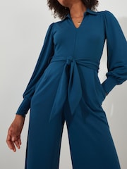 Joe Browns Blue Petite Collared Zip Front Straight Leg Jersey Jumpsuit - Image 3 of 5