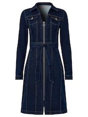 Joe Browns Blue Petite Vintage Zip Front Tie Waist Stretch Denim Dress - Image 5 of 5