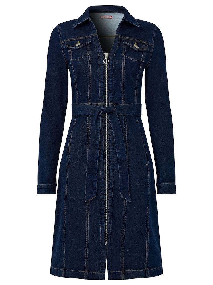 Joe Browns Blue Petite Vintage Zip Front Tie Waist Stretch Denim Dress - Image 5 of 5