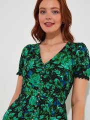Joe Browns Green Petite Cobalt Floral Print Layered Ruffle Maxi Dress - Image 2 of 5