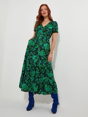 Joe Browns Green Petite Cobalt Floral Print Layered Ruffle Maxi Dress - Image 4 of 5