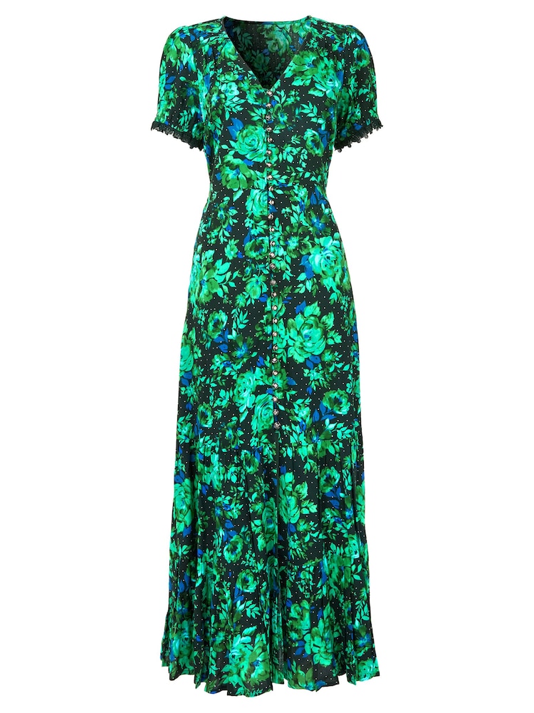 Joe Browns Green Petite Cobalt Floral Print Layered Ruffle Maxi Dress - Image 5 of 5