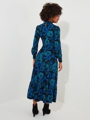 Joe Browns Blue Petite High-Neck Vintage Frill Floral Jersey Midi Dress - Image 4 of 5