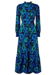 Joe Browns Blue Petite High-Neck Vintage Frill Floral Jersey Midi Dress - Image 5 of 5