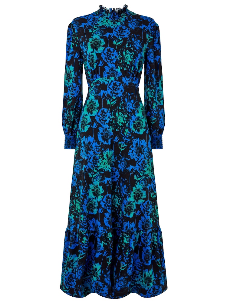 Joe Browns Blue Petite High-Neck Vintage Frill Floral Jersey Midi Dress - Image 5 of 5