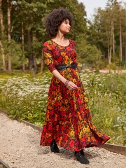 Joe Browns Orange Petite Muted Floral Print Crinkle Cotton Maxi Dress - Image 1 of 5