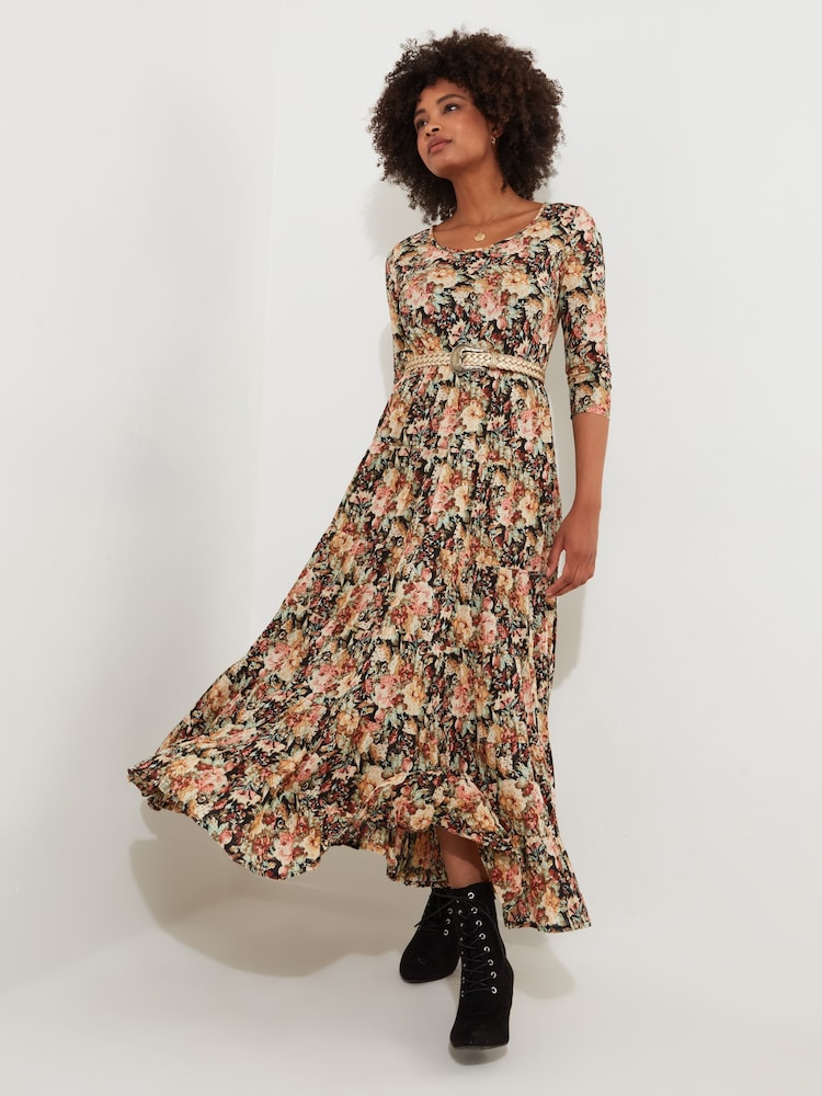 Joe Browns Maxikleid mit lockerer Passform aus 100 % Baumwolle mit dezentem Blumenmuster und Crinkle-Effekt - Bild 1 von 5 Joe Browns Maxikleid mit lockerer Passform aus 100 % Baumwolle mit dezentem Blumenmuster und Crinkle-Effekt - Bild 1 von 5