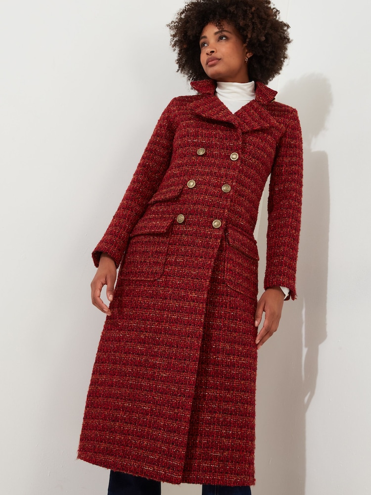 Joe Browns Orange Petite Textured Tweed Double Breasted Maxi Coat - Image 2 of 5