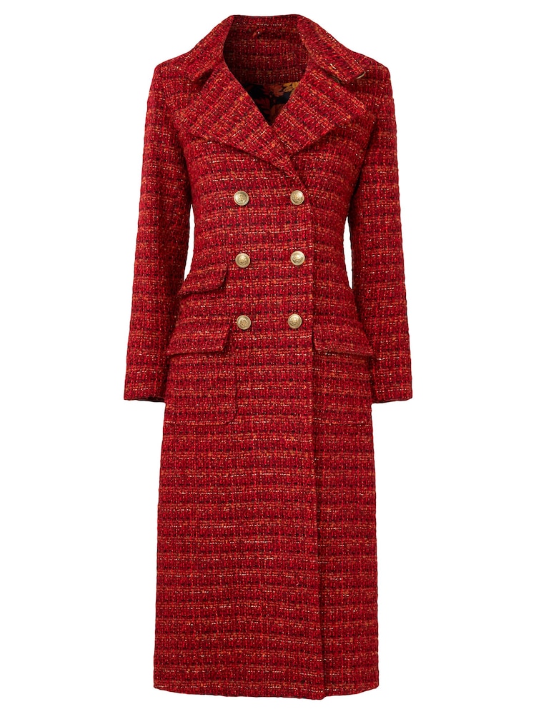 Joe Browns Orange Petite Textured Tweed Double Breasted Maxi Coat - Image 5 of 5