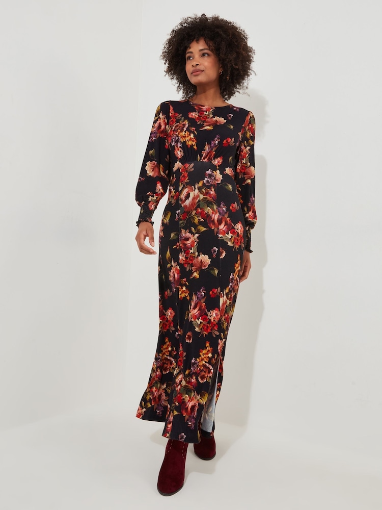 Orange - Joe Browns Jersey-Maxikleid mit Blumenmuster, Schlitz am Saum und Bindeband auf der Rückseite - Bild 1 von 5 Orange - Joe Browns Jersey-Maxikleid mit Blumenmuster, Schlitz am Saum und Bindeband auf der Rückseite - Bild 1 von 5