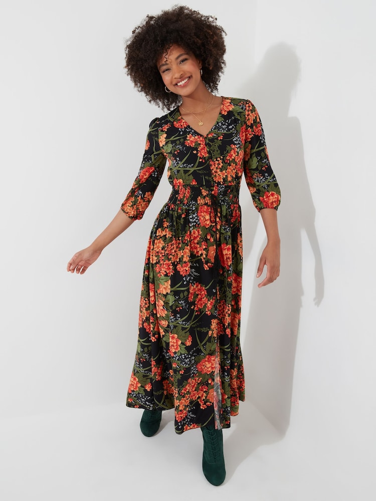 Joe Browns Orange Petite Floral Print Lace Back Maxi Dress - Image 1 of 5