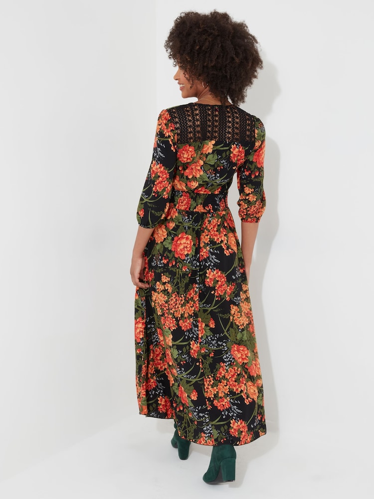 Joe Browns Orange Petite Floral Print Lace Back Maxi Dress - Image 2 of 5
