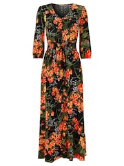 Joe Browns Orange Petite Floral Print Lace Back Maxi Dress - Image 5 of 5