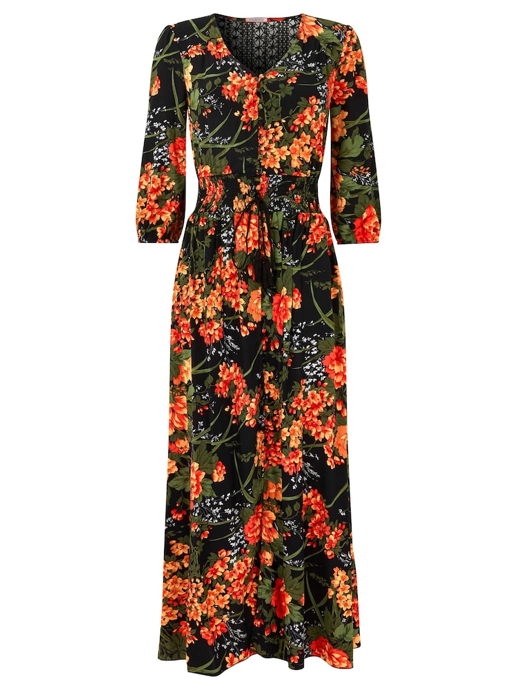 Joe Browns Orange Petite Floral Print Lace Back Maxi Dress - Image 5 of 5