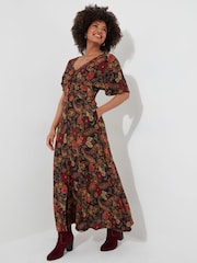 Joe Browns Maxikleid mit durchgehender Knopfleiste im Herbstdesign in dunklen Tönen mit Floralprint - Bild 2 von 5