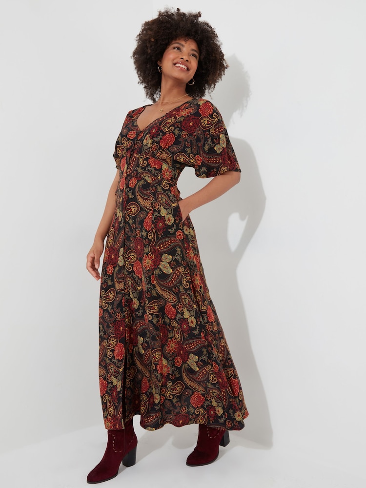 Joe Browns Maxikleid mit durchgehender Knopfleiste im Herbstdesign in dunklen Tönen mit Floralprint - Bild 2 von 5 Joe Browns Maxikleid mit durchgehender Knopfleiste im Herbstdesign in dunklen Tönen mit Floralprint - Bild 2 von 5
