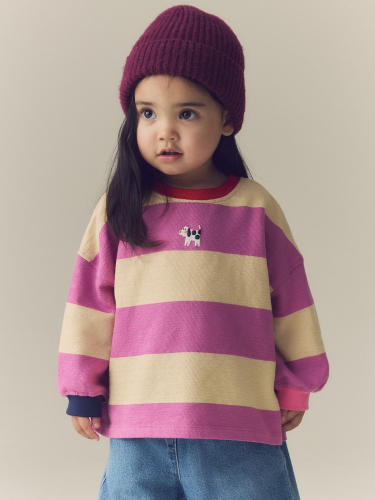 Purple Stripe Long Sleeve Cuffed Top (3mths-7yrs) - Image 1 of 7