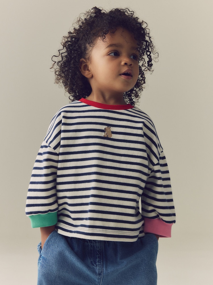Navy Stripe Capybara Long Sleeve Cuffed Top (3mths-7yrs) - Image 1 of 7