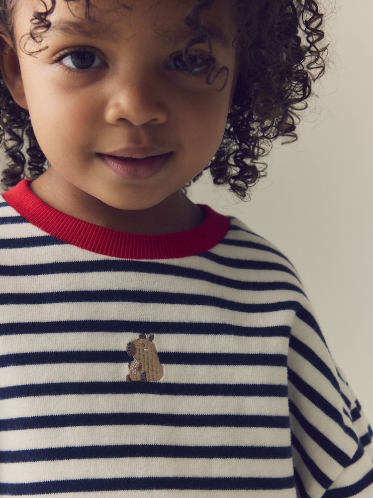 Navy Stripe Capybara Long Sleeve Cuffed Top (3mths-7yrs) - Image 2 of 7