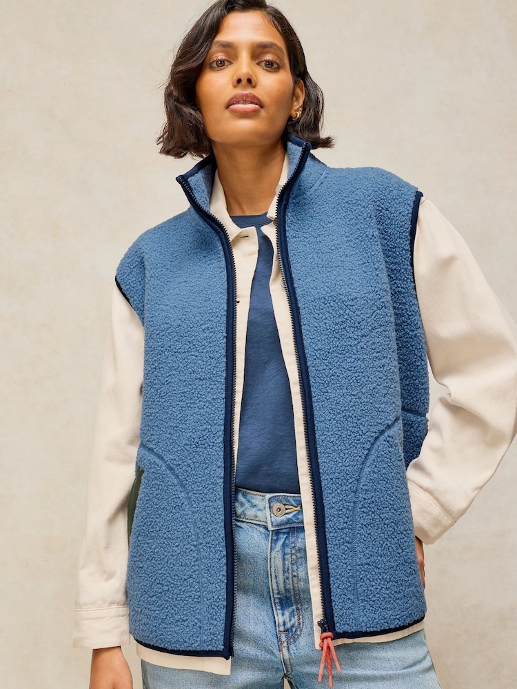 White Stuff Blue Borg Zip Through Gilet - Image 2 of 6