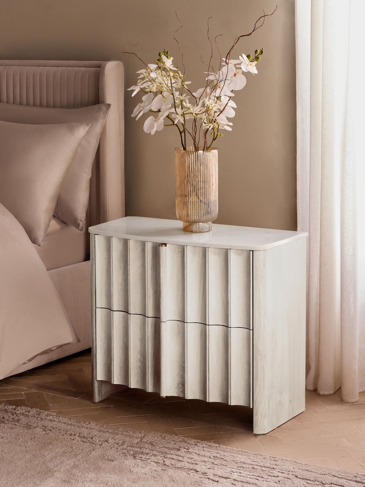 White Collection Luxe Santa Fe Mango Wood and Marble Bedside Table - Image 2 of 7 White Collection Luxe Santa Fe Mango Wood and Marble Bedside Table - Image 2 of 7