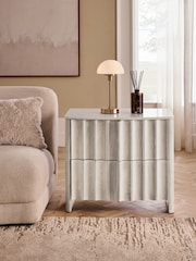 White Collection Luxe Santa Fe Mango Wood and Marble Bedside Table - Image 3 of 7