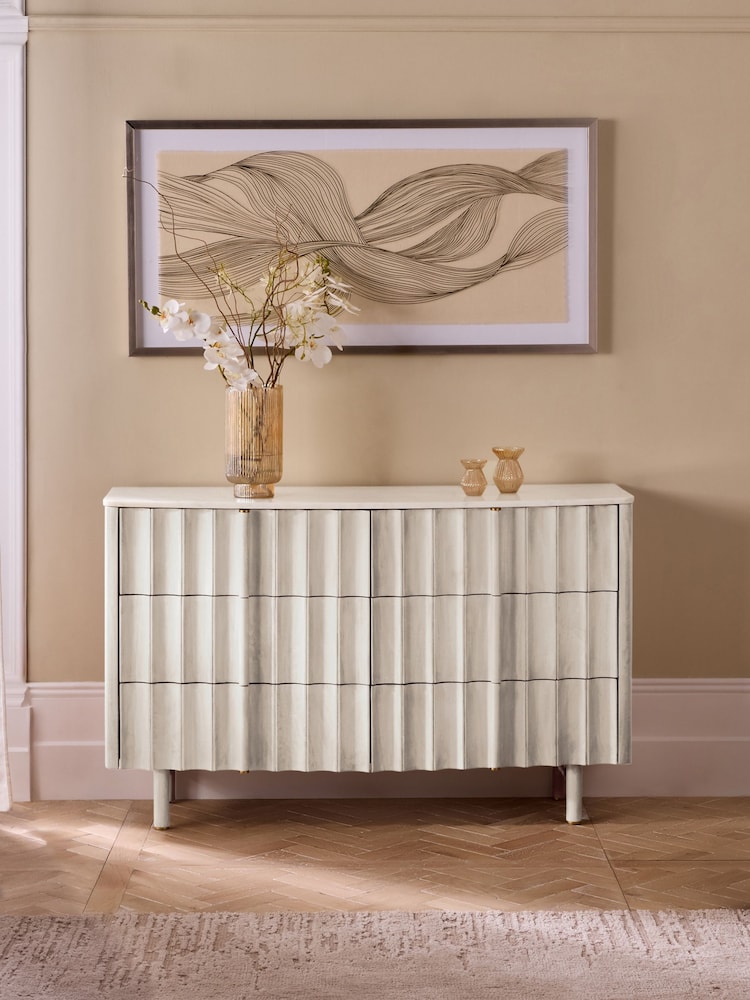 White 6 Drawer Wide Collection Luxe Santa Fe Mango Wood and Marble Chest of Drawers - Image 1 of 12 White 6 Drawer Wide Collection Luxe Santa Fe Mango Wood and Marble Chest of Drawers - Image 1 of 12