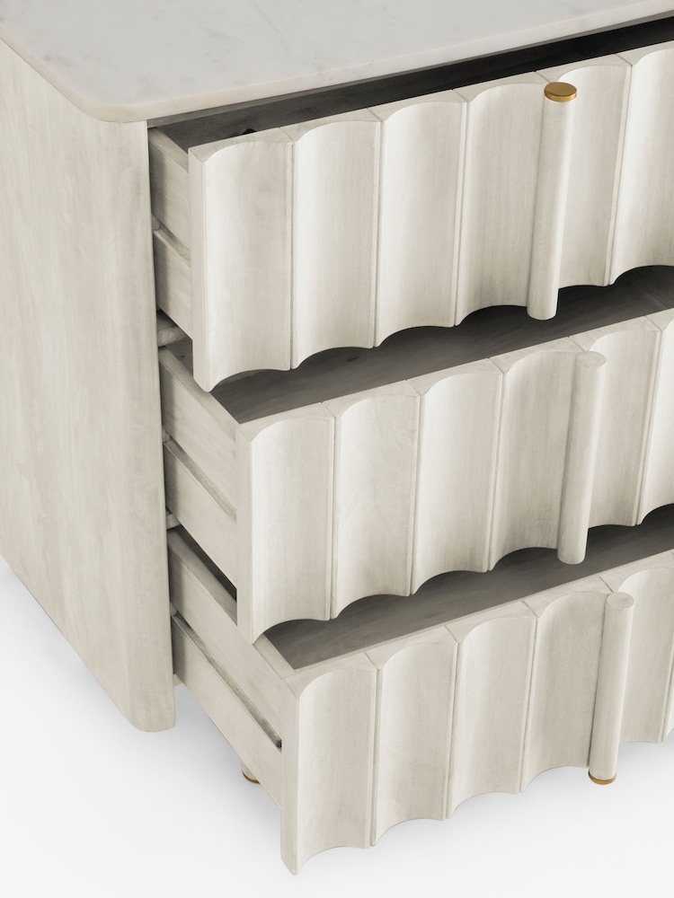 White 6 Drawer Wide Collection Luxe Santa Fe Mango Wood and Marble Chest of Drawers - Image 12 of 12 White 6 Drawer Wide Collection Luxe Santa Fe Mango Wood and Marble Chest of Drawers - Image 12 of 12