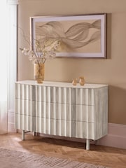 White 6 Drawer Wide Collection Luxe Santa Fe Mango Wood and Marble Chest of Drawers - Image 2 of 12