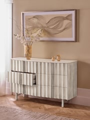 White 6 Drawer Wide Collection Luxe Santa Fe Mango Wood and Marble Chest of Drawers - Image 3 of 12