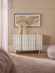 White 6 Drawer Wide Collection Luxe Santa Fe Mango Wood and Marble Chest of Drawers - Image 5 of 12