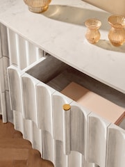 White 6 Drawer Wide Collection Luxe Santa Fe Mango Wood and Marble Chest of Drawers - Image 8 of 12
