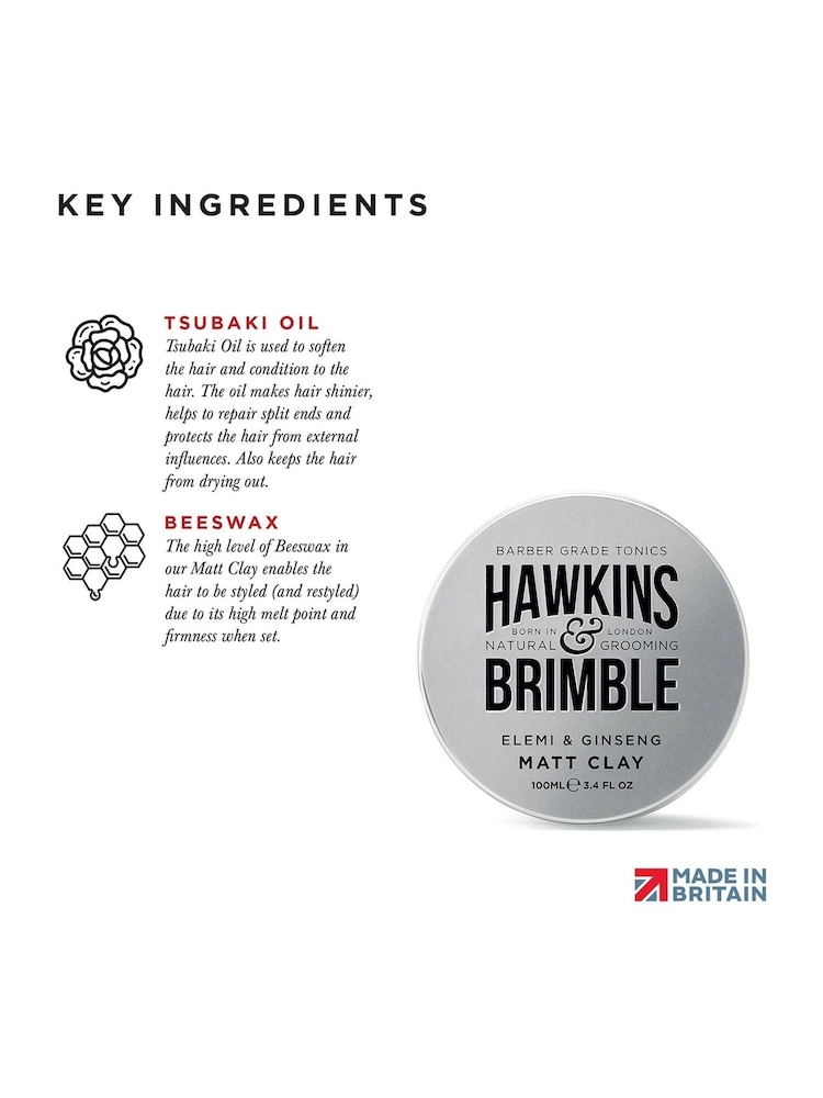 Hawkins & Brimble Matt Clay Pomade 100ml - Image 3 of 3 Hawkins & Brimble Matt Clay Pomade 100ml - Image 3 of 3