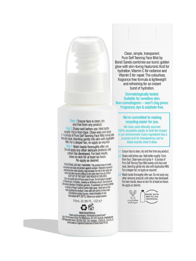 Bondi Sands Pure Self Tanning Face Mist for All Skin Tones 70ml - Image 2 of 5