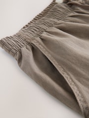 Mushroom Brown Regular Tapered Fit Linen Cotton Elasticated Waist Drawstring Trousers - Image 10 of 10