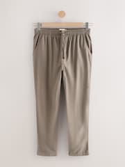 Mushroom Brown Regular Tapered Fit Linen Cotton Elasticated Waist Drawstring Trousers - Image 7 of 10