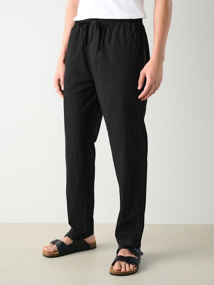 Negro - Ajuste tapered regular - Pantalones de lino y algodón con cintura elástica y cordón ajustable - Imagen 1 de 14 Negro - Ajuste tapered regular - Pantalones de lino y algodón con cintura elástica y cordón ajustable - Imagen 1 de 14