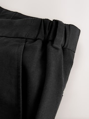 Black Regular Tapered Fit Linen Cotton Elasticated Waist Drawstring Trousers - Image 12 of 13