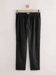 Black Regular Tapered Fit Linen Cotton Elasticated Waist Drawstring Trousers - Image 8 of 13