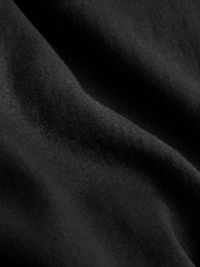 Black Regular Tapered Fit Linen Cotton Elasticated Waist Drawstring Trousers - Image 9 of 13