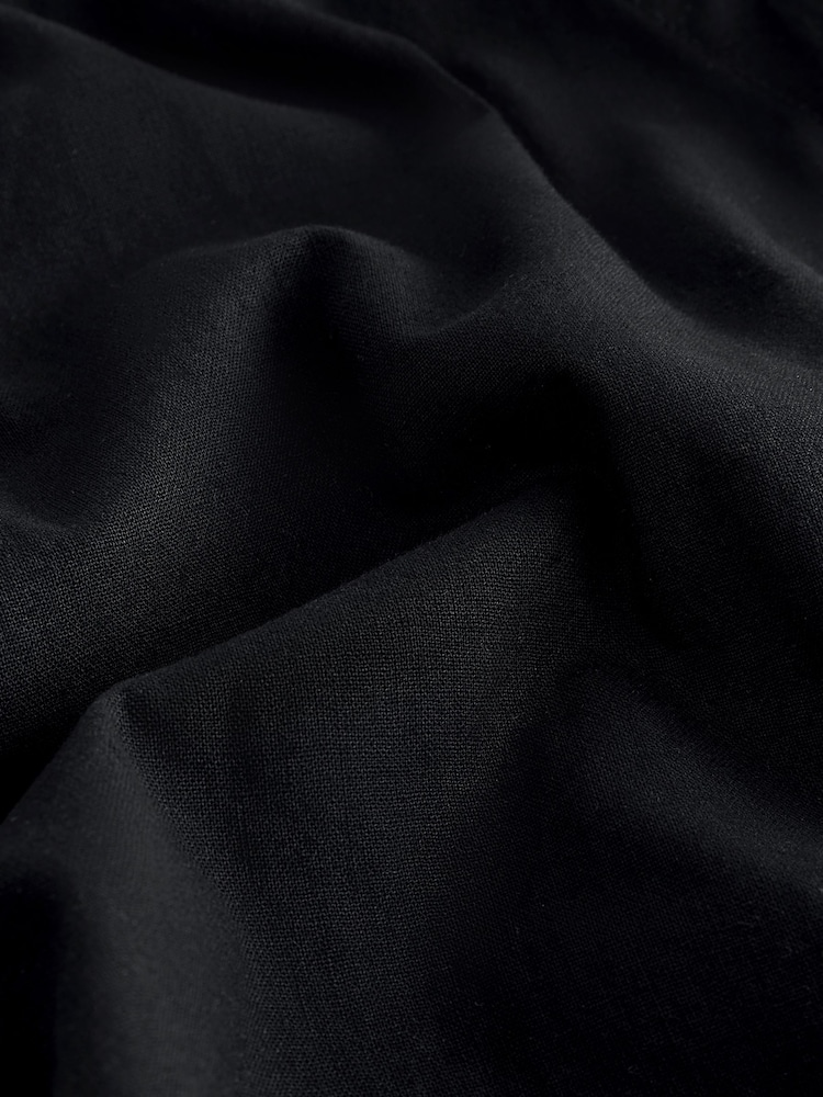 Black Regular Tapered Fit Linen Cotton Cargo Trousers - Image 7 of 10