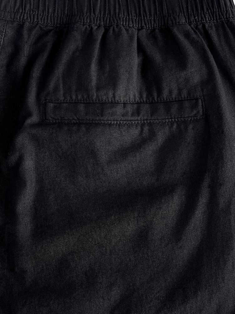 Black Regular Tapered Fit Linen Cotton Cargo Trousers - Image 8 of 10