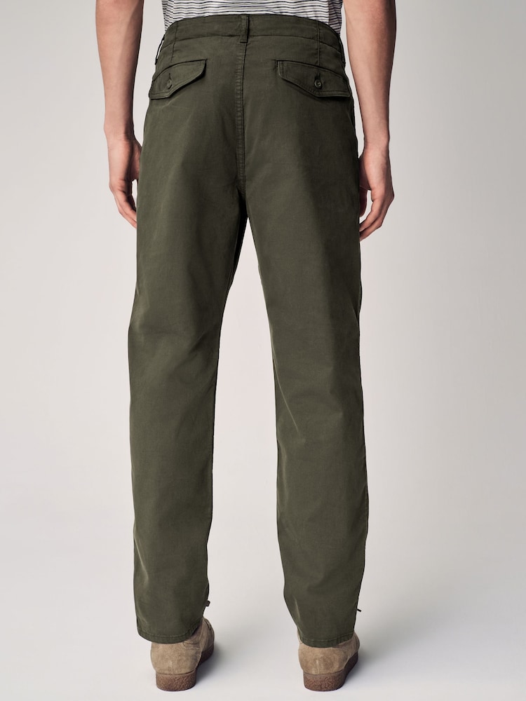 Khaki Green Regular Tapered Fit Textured Chino Trousers - Image 3 of 11