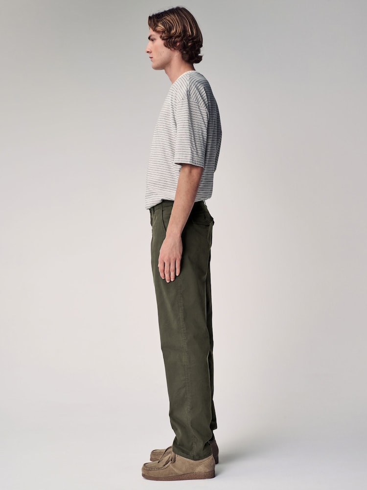 Khaki Green Regular Tapered Fit Textured Chino Trousers - Image 4 of 11