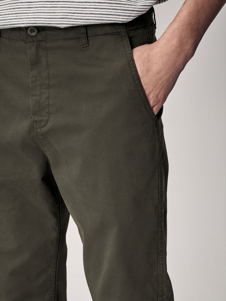 Khaki Green Regular Tapered Fit Textured Chino Trousers - Image 5 of 11