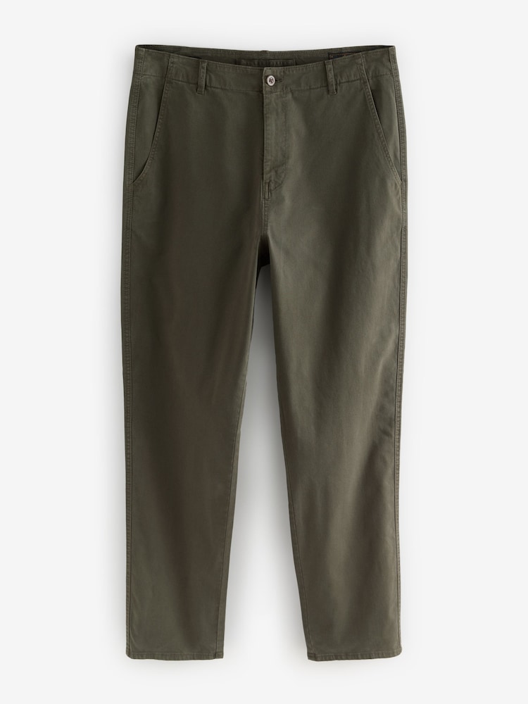 Khaki Green Regular Tapered Fit Textured Chino Trousers - Image 8 of 11