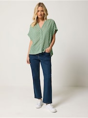 M&Co Green Collarless Short Sleeve Button Through Blouse - Image 2 of 6
